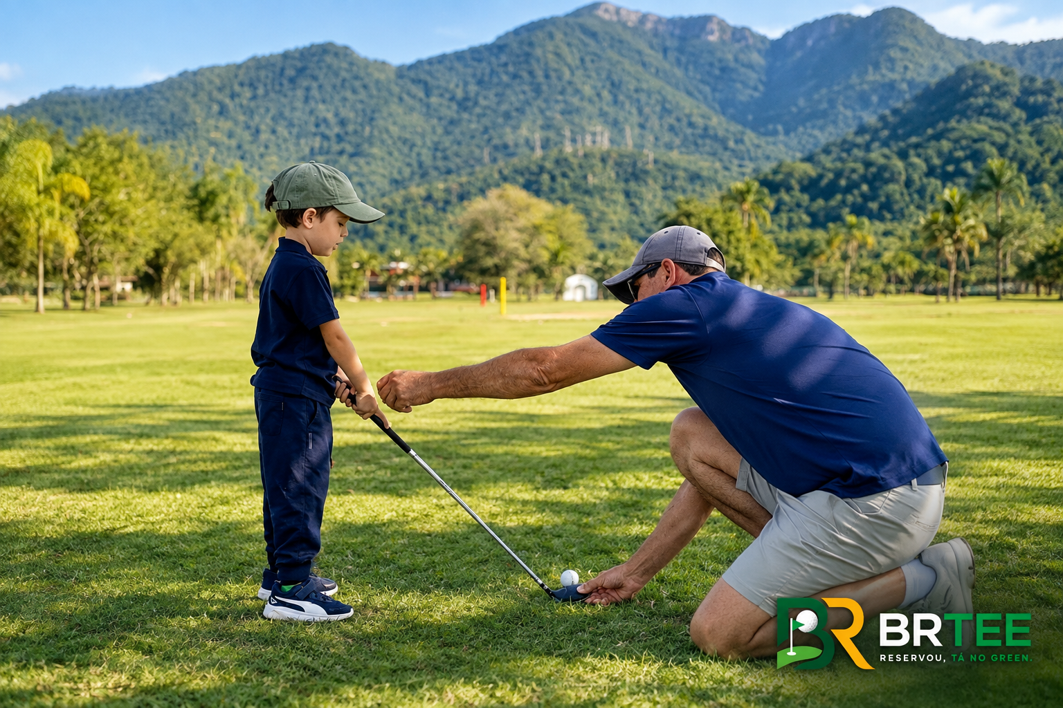 Primeira aula de golfe no driving range